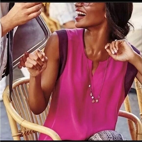 Cabi Sleeveless Pink Top with Textured Trim | Size S - Picture 3 of 14